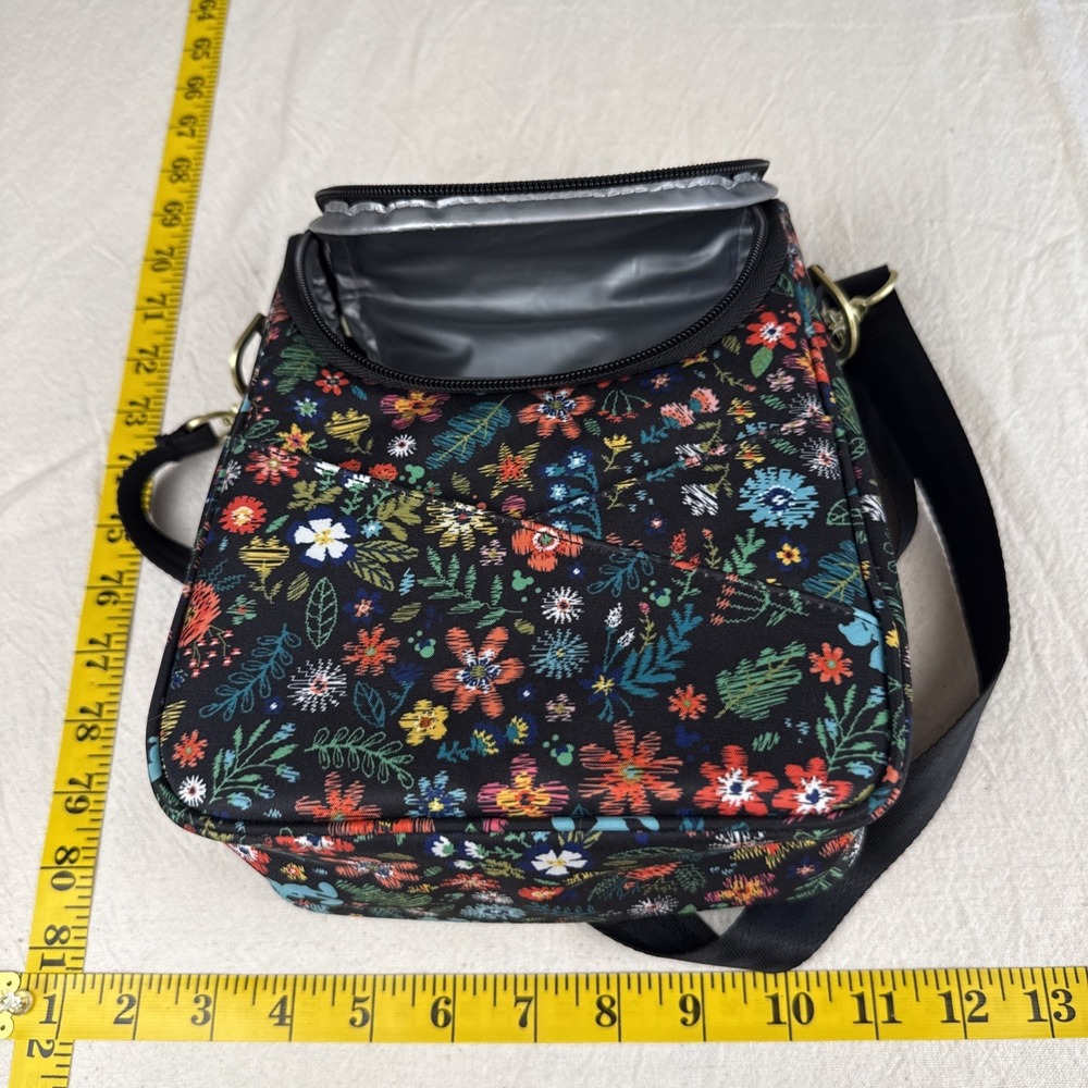 Disney X Jujube Floral Embroidered Pattern Insulated Bag W/Kissing M&M Zip Pulls - Picture 7 of 15
